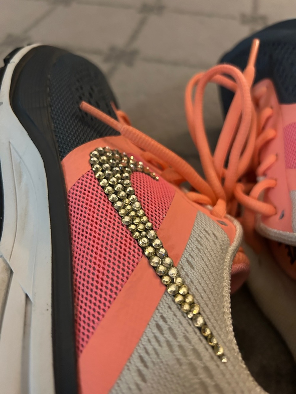 Nike Woman’s Air Pegasus 3 Running Sneakers Featuring Custom Rhinestone Swoosh - Picture 7 of 10